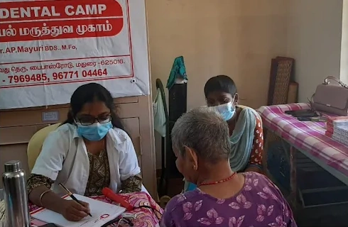 Senior citizen patient care at PVM Dental Camp in Madurai